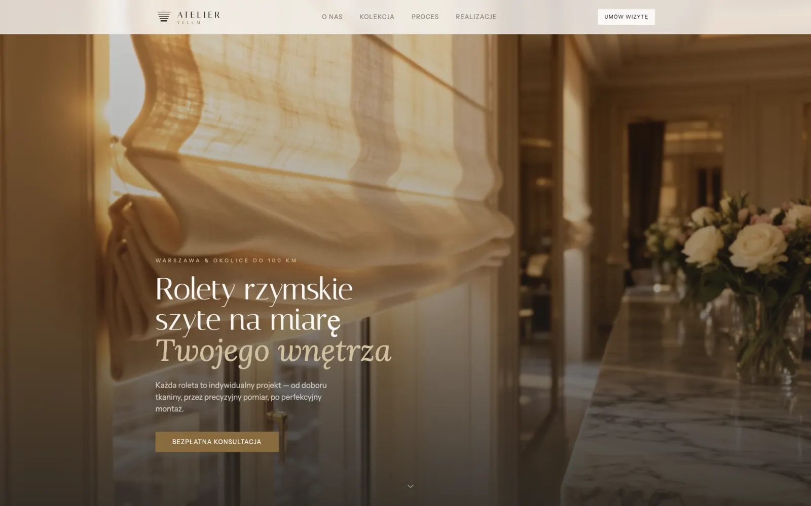 Realizacja Gekos: Atelier Velum — Rolety rzymskie na miarę (2026)